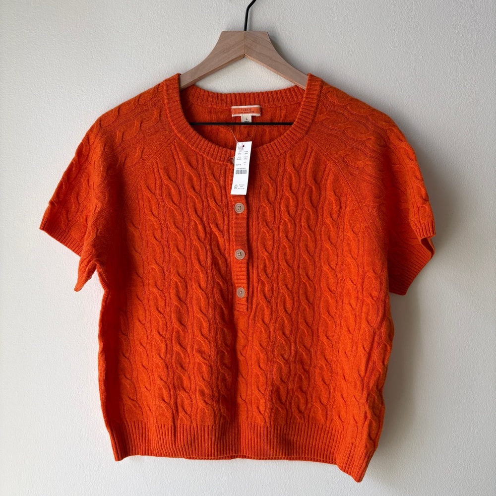 NWT Cashmere Cable Knit Henley Top